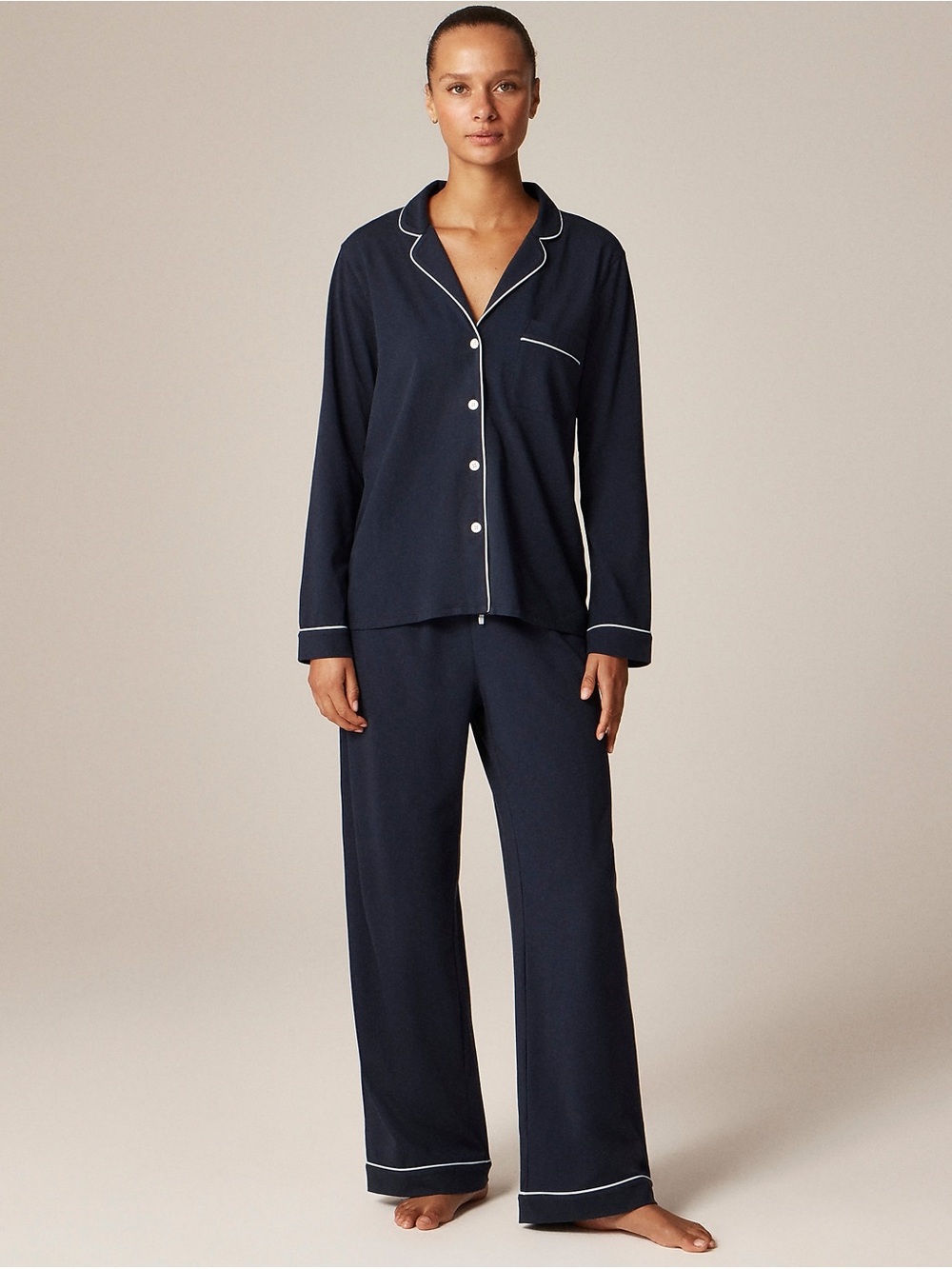 NWT J.Crew Dreamy Cotton Blend Pajama Pant Set Navy Size S